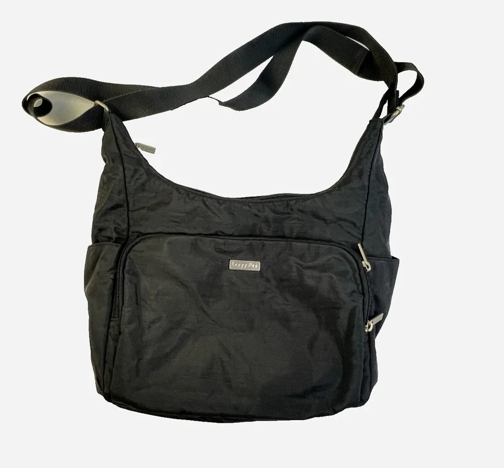 baggallini Shoulder Bag Black Travel Crossbody Organization Wipable Minimalist